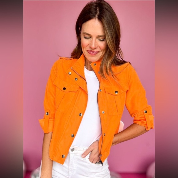 Orange Button front Drawstring Women's Jacket - Picture 2 of 13